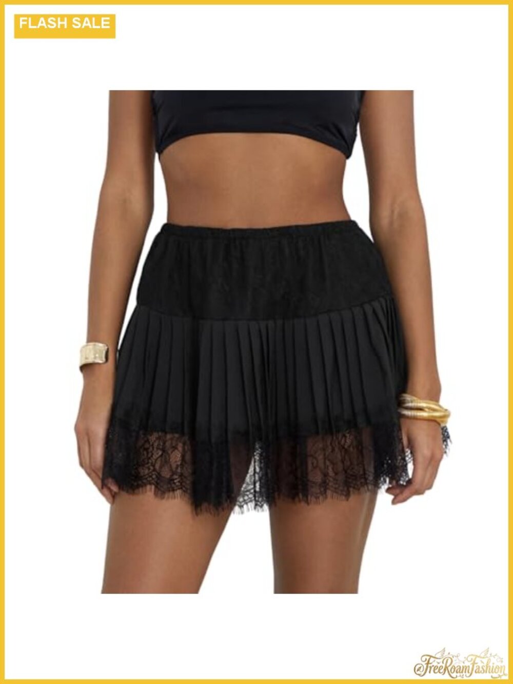 Women Lace Tiered Mini Skirt Elastic Pleated Half Slip Lingerie